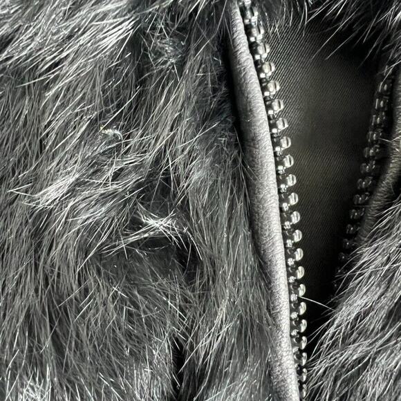 Niki Jacket Girls 7 Black Genuine Rabbit Fur Zip Up Mock Neck - Picture 9 of 13